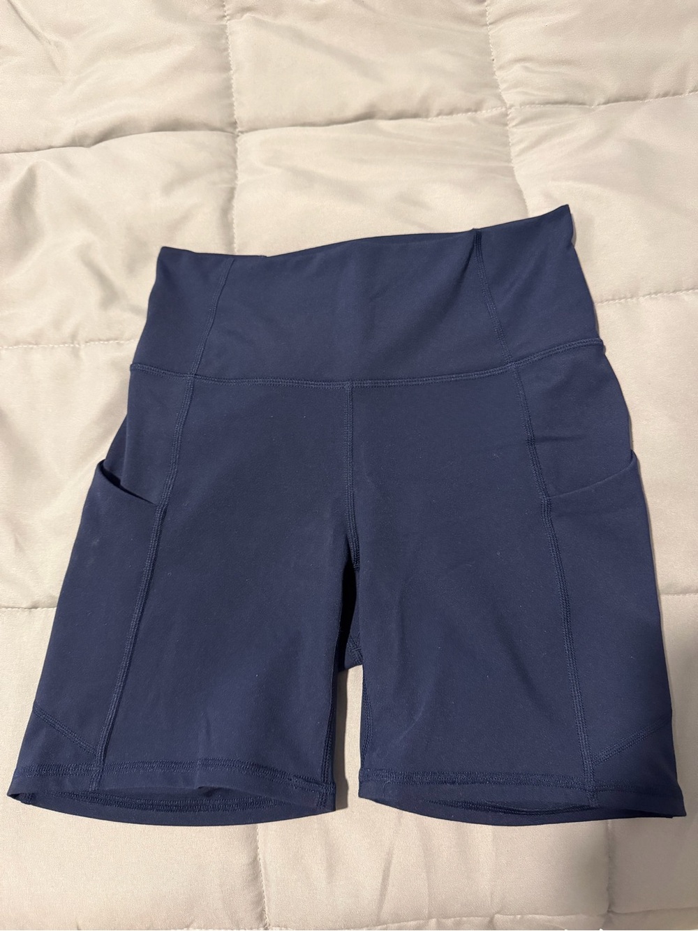 Fabletics Navy High-Rise Bike Shorts with Side Pockets